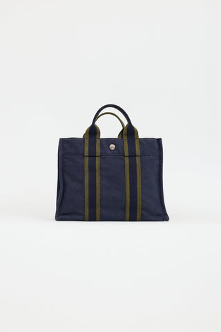 Hermès 2000s Navy & Green Toile Herline Fourre Tout PM Bag