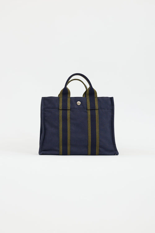 Hermès 2000s Navy & Green Toile Herline Fourre Tout PM Bag
