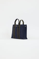 Hermès 2000s Navy & Green Toile Herline Fourre Tout PM Bag