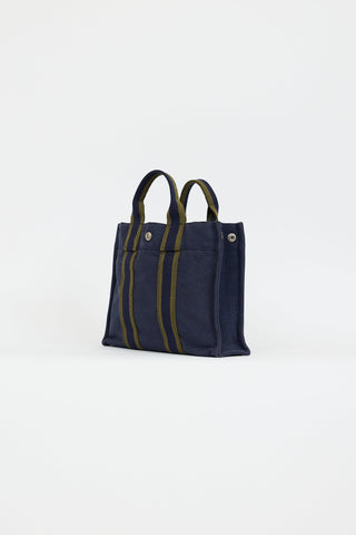 Hermès 2000s Navy & Green Toile Herline Fourre Tout PM Bag