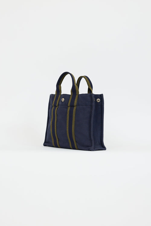 Hermès 2000s Navy & Green Toile Herline Fourre Tout PM Bag