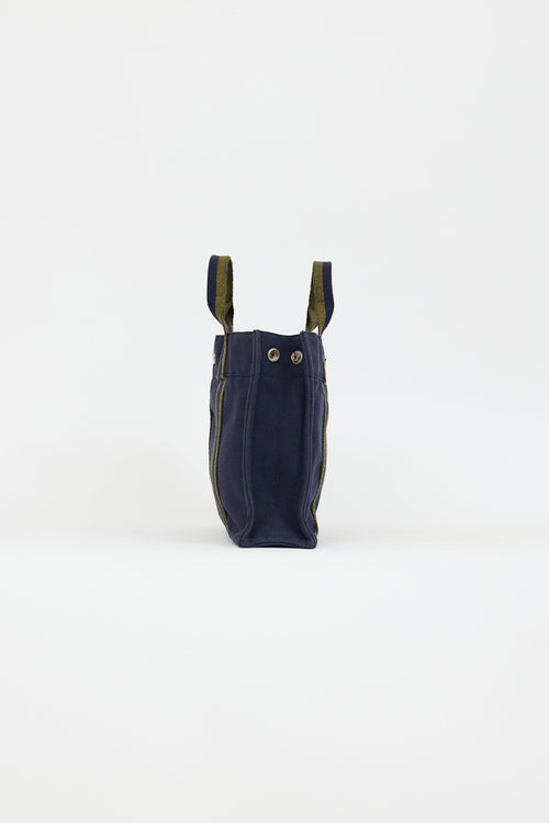 Hermès 2000s Navy & Green Toile Herline Fourre Tout PM Bag