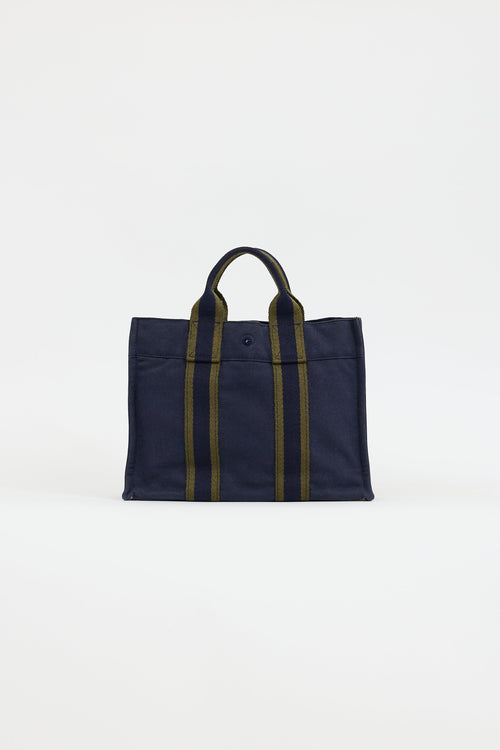 Hermès 2000s Navy & Green Toile Herline Fourre Tout PM Bag