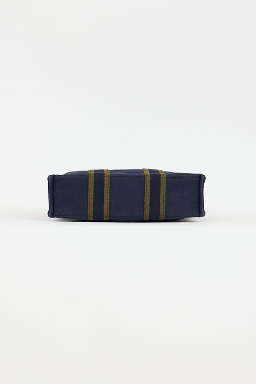 Hermès 2000s Navy & Green Toile Herline Fourre Tout PM Bag