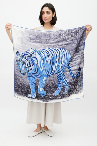 Hermès Blue & Grey Silk Tigres du Bengale Scarf