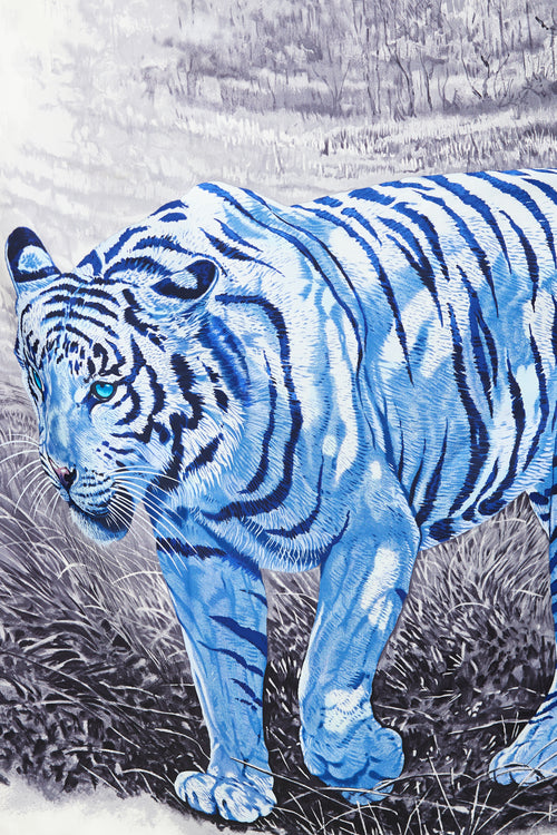 Hermès Blue & Grey Silk Tigres du Bengale Scarf