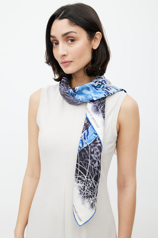Hermès Blue & Grey Silk Tigres du Bengale Scarf