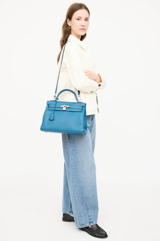 Hermès 2013 Cobalt Clemence Kelly Retourne 32 Bag