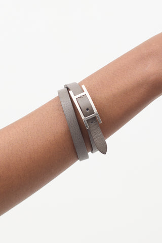 Hermès Blue & Taupe Leather Behapi Double Tour Reversible Bracelet