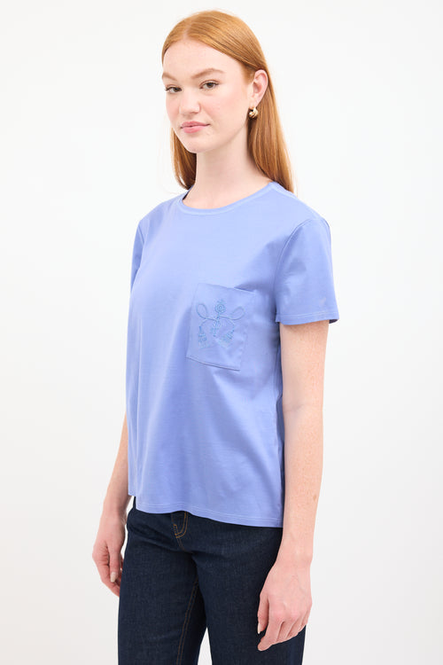 Hermès Blue Embroidered Pocket T-Shirt