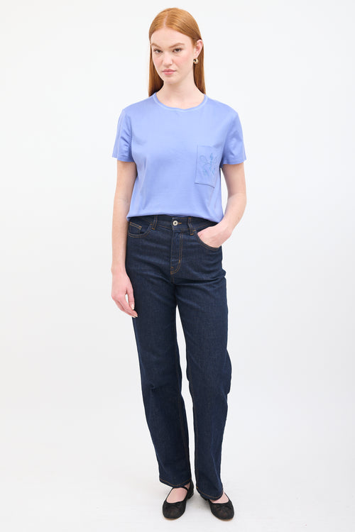 Hermès Blue Embroidered Pocket T-Shirt