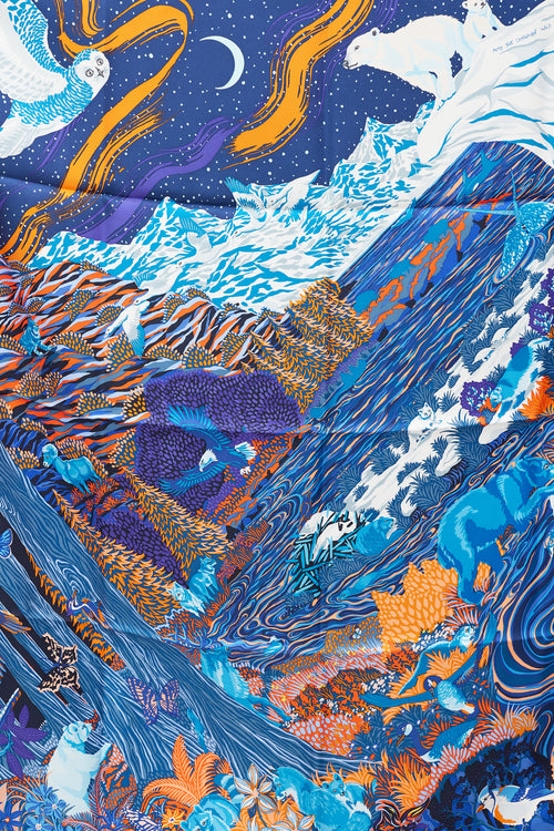 Hermès Blue & Multicolour Into The Canadian Wild 90 Scarf