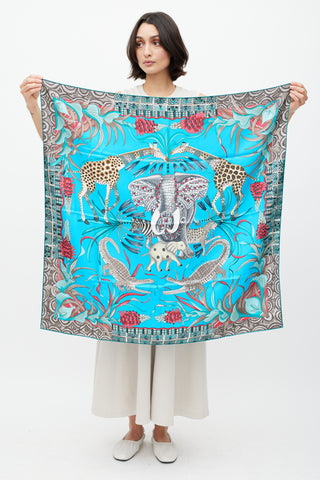 Hermès Blue & Multicolour La Marche du Zambezi 90 Scarf