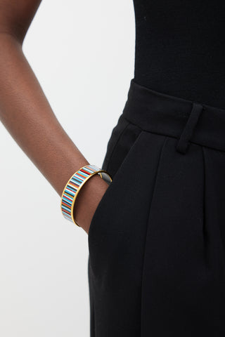 Hermès Blue & Multicolour Enamel Rainbow Paris Striped Bangle