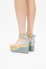 Hermès Blue & Multicolour Ines Woven Espadrille Sandal