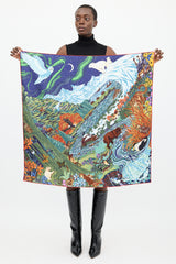 Hermès Blue & Multicolour Silk Into the Canadian Wild 90 Scarf