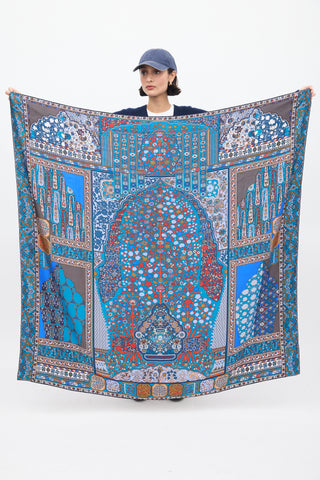 Hermès Blue & Multicolour Silk Tapis Persans 140 Scarf