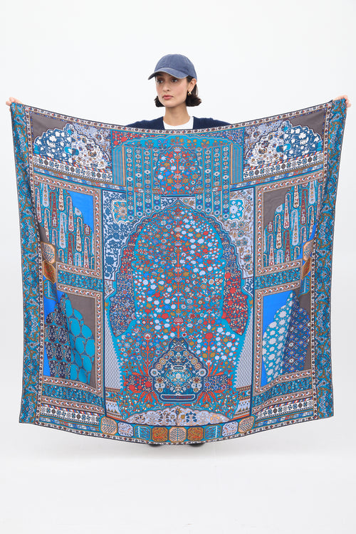 Hermès Blue & Multicolour Silk Tapis Persans 140 Scarf