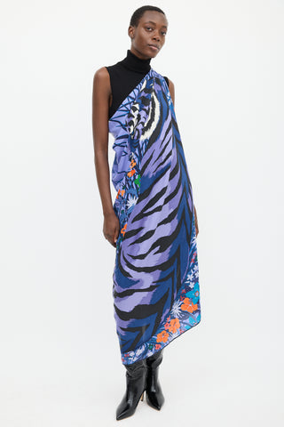Hermès Blue & Multicolour Cashmere & Silk Tyger Tyger 140 Shawl