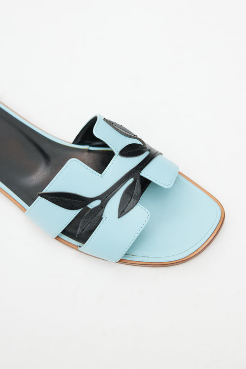 Hermès Blue Oran Leather Leaf Sandal