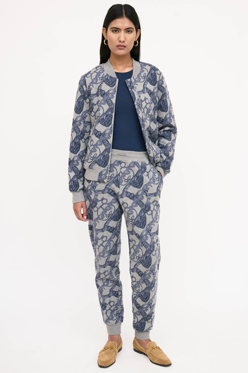 Hermès Grey & Blue Cotton Printed Co-Ord Set