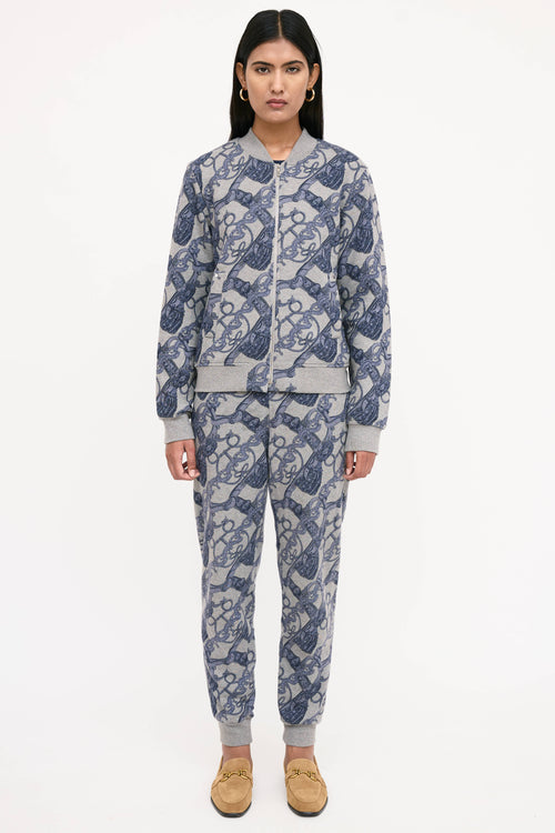 Hermès Grey & Blue Cotton Printed Co-Ord Set