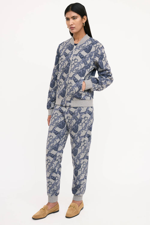 Hermès Grey & Blue Cotton Printed Co-Ord Set