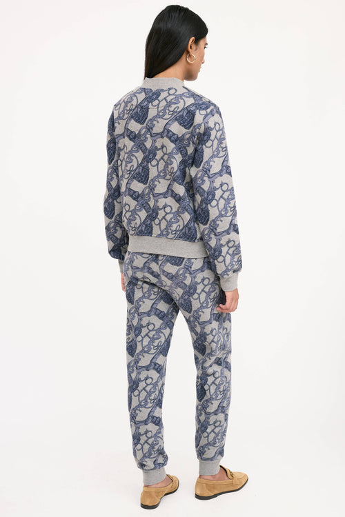 Hermès Grey & Blue Cotton Printed Co-Ord Set