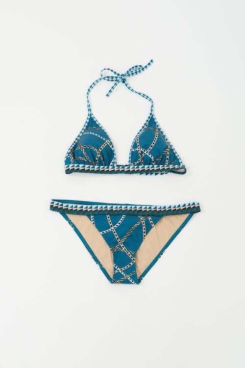 Hermès Blue Maillot De Bain Bahia Printed Swimsuit Set