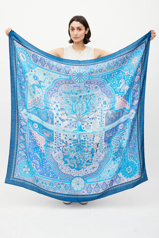 Hermès Blue & Pink Aux Portes de Palais 140 Scarf