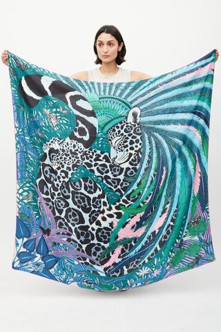 Hermès Blue & Green Jaguar Quetzal 140 Scarf