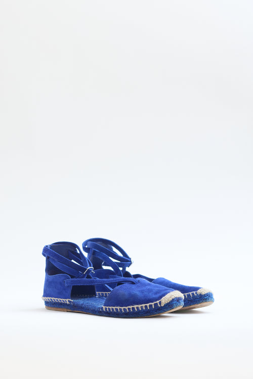 Hermès Blue Suede Strappy D'Orsay Espadrille