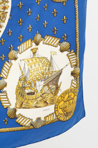 Hermès Blue & Multi Silk Nefs D'Or 90 Scarf