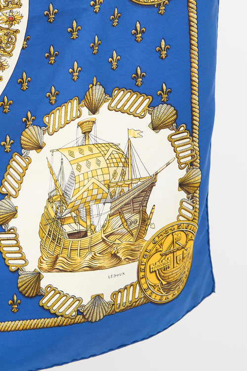 Hermès Blue & Multi Silk Nefs D'Or 90 Scarf