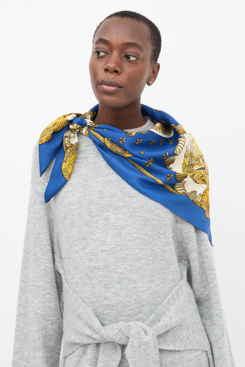 Hermès Blue & Multi Silk Nefs D'Or 90 Scarf