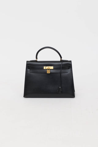 Hermès1989 Noir Box Kelly 32 Sellier Bag