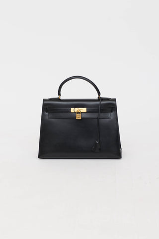 Hermès1989 Noir Box Kelly 32 Sellier Bag