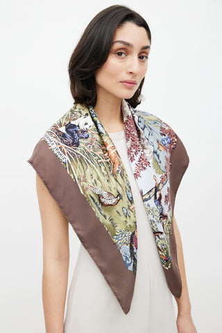 Hermès Brown & Multi Silk Sichuan Scarf