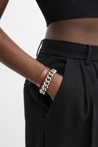 Hermès Brown Barenia & Silver Double Tour Bracelet