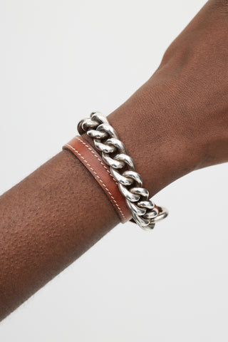 Hermès Brown Barenia & Silver Double Tour Bracelet