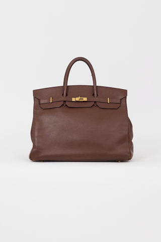 Hermès 1999 Havane Evergrain Leather & Gold Birkin 40 Bag