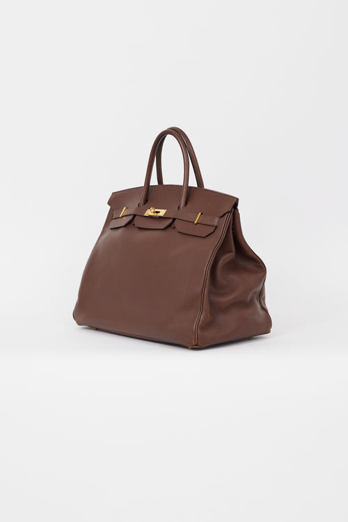 Hermès 1999 Havane Evergrain Leather & Gold Birkin 40 Bag