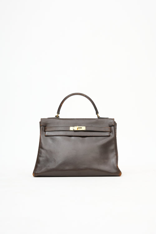 1971 Chocolate Box Leather Kelly Retourne 32 Bag