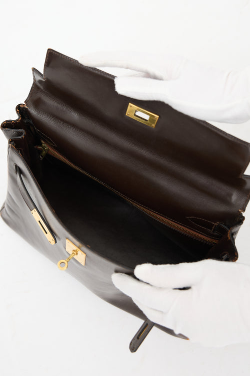 1971 Chocolate Box Leather Kelly Retourne 32 Bag