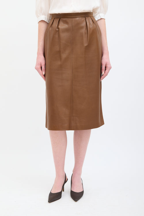 Hermès Vintage Brown Leather Midi Skirt