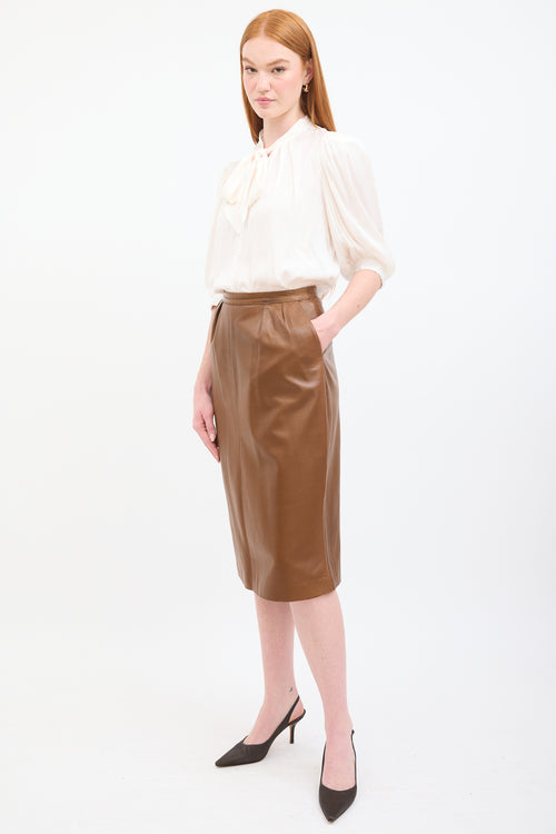 Hermès Vintage Brown Leather Midi Skirt