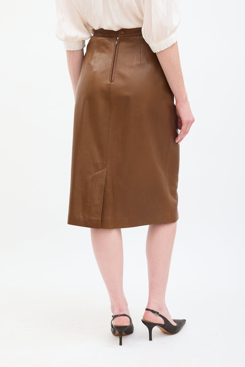 Hermès Vintage Brown Leather Midi Skirt