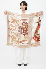 Hermès 2005 Pink & Taupe Carre En Carres 90 Scarf