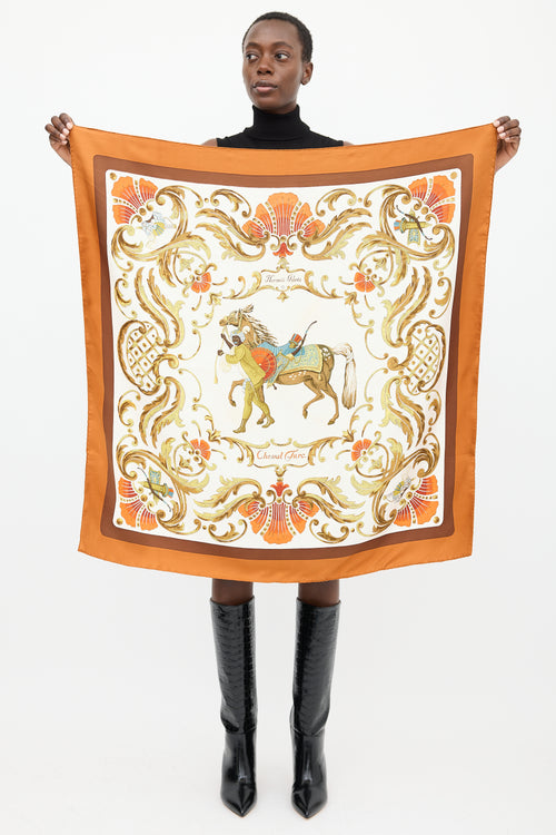Hermès Brown & Multicolour Silk Cheval Turc 90 Scarf
