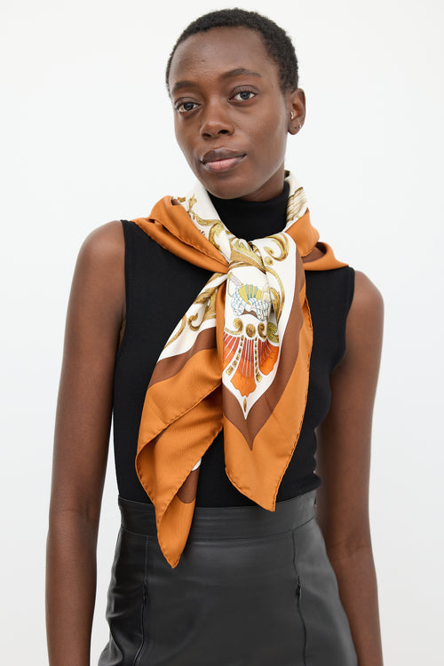Hermès Brown & Multicolour Silk Cheval Turc 90 Scarf